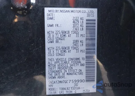 2016 Nissan Rogue Sl from USA, damaged, VIN 5N1AT2MV7GC759990